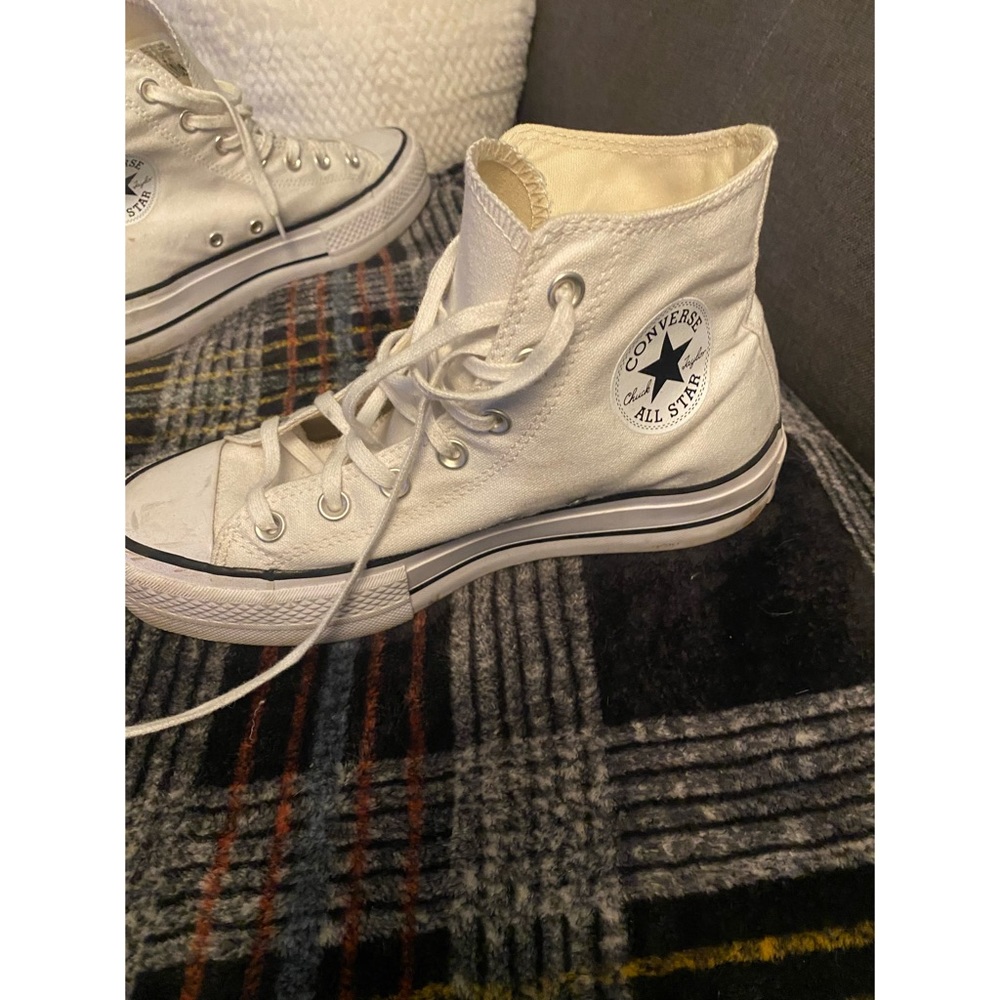 White platform high top converse